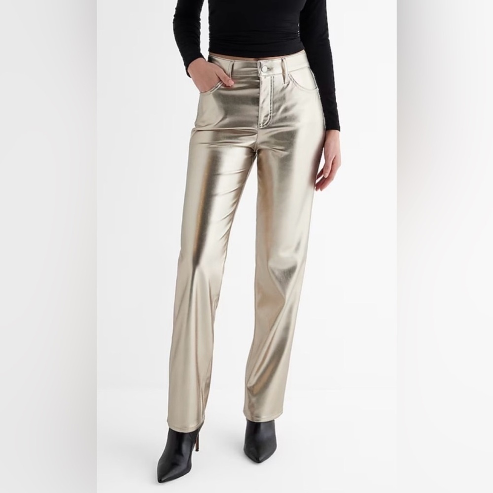 NWT Express Women’s High Waisted Metallic Faux Leather Pants Size 10L